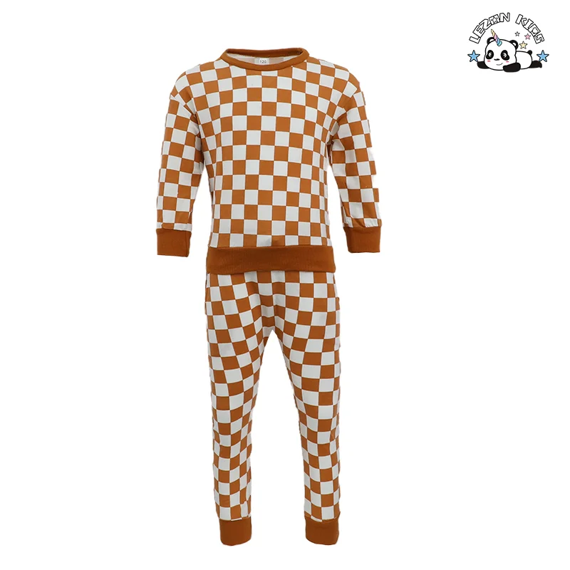 LEZONKIDS - OEM Customizable Wholesale Boys Girls Checkered Baby Clothing Set Long Sleeve Retro Outfit Clothes